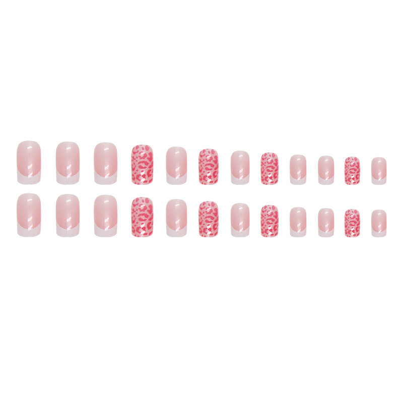 Wholesale Medium Length Square Rose Red Leopard Aurora Nail Stickers